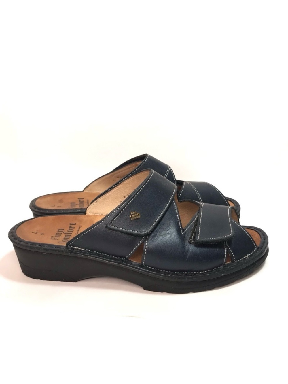 FINN COMFORT Jamaica Navy Blue Double Strap Comfort Sandals